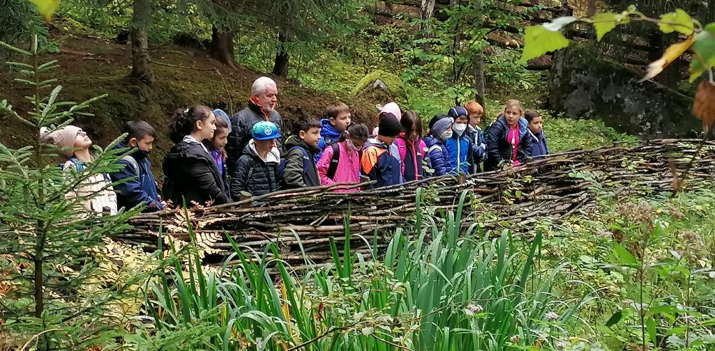 Klasse steht an einem Zaun