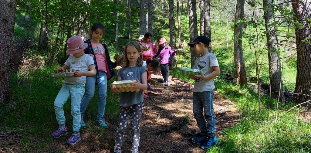 Kinder marschieren im Wald