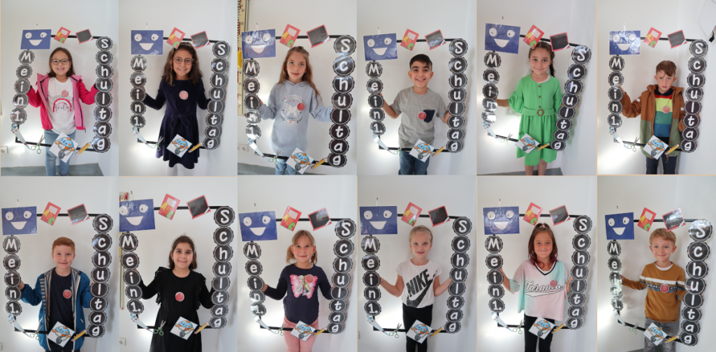 Collage Kinder mit Bilderrahmen &quot;Mein erster Schultag&quot;