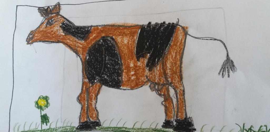 Lernatelier Zeichnen 1 Kinderzeichnung einer Kuh