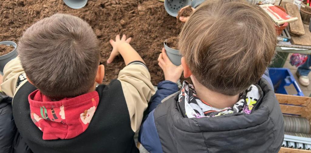 Kinder beim Einsetzen der Pflanzen