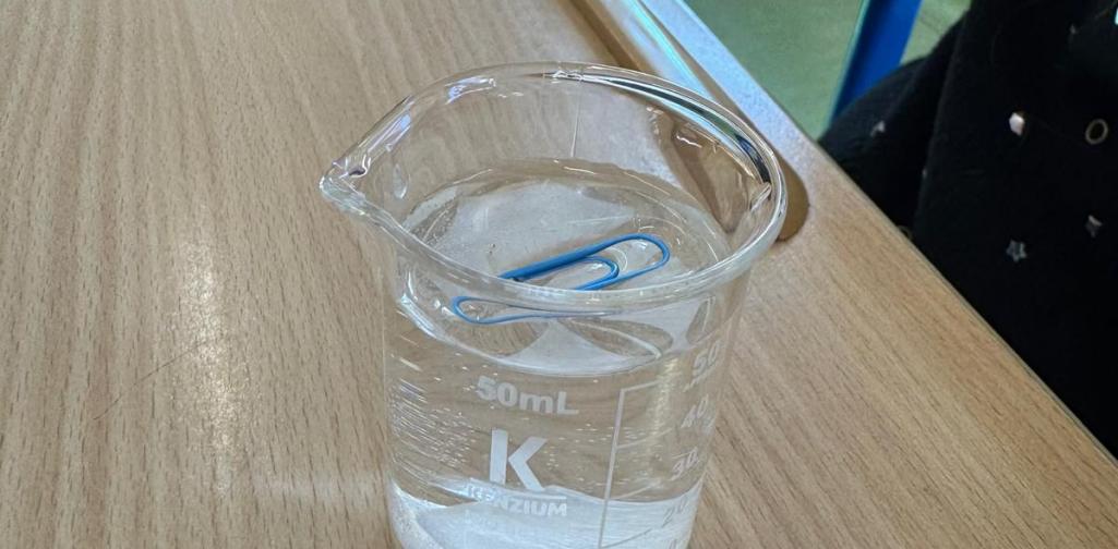 Büroklammer schwimmt